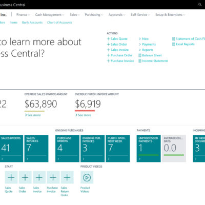 Cloud ERP - Microsoft Dynamics 365 Business Central Web Client Role Center